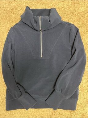 Navy varley Zip-Front Women's Sweater with Funnel Collar